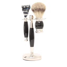 TRUEFITT & HILL Ebony Black Edwardian Collection of Shaving Brush, Fusion Razor & Stand image 5