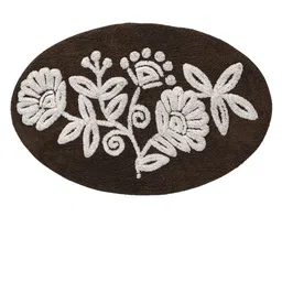 Saral Home Brown & White Handmade Oval-Shaped Bathmat image 4