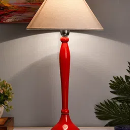 Homesake Red & White Solid Royal Ovoid Handcrafted Table Lamp with Shade-picture-21