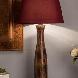 Homesake Brown & Red Solid Bedside Standard Table Lamp with Shade-picture-41