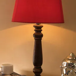 Homesake Brown & Red Solid Handcrafted Bedside Table Lamp with Shade-image-30