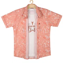 CAVIO Boys Peach-Coloured Floral Printed Casual Shirt-picture-55