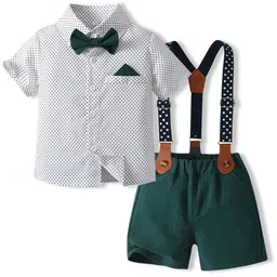 StyleCast x Revolte Boys Green & White Printed Shirt & Shorts With Suspenders-picture-22