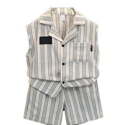 StyleCast x Revolte Boys Beige & White Striped Sleeveless Shirt with Shorts-picture-34