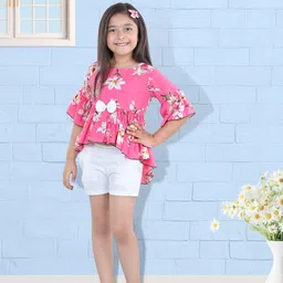 Cutiekins Girls Pink & White Printed Top with Shorts-picture-18