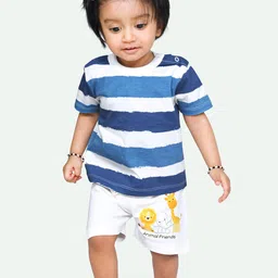 ariel Infant Girls Striped Pure Cotton T-shirt with Shorts Set-image-95