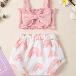 StyleCast Girls Pink & White Pure Cotton Top with Shorts-picture-22