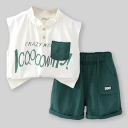 INCLUD Boys Printed Mandarin Collar Cotton T-shirt with Shorts image 3