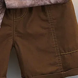 StyleCast x Revolte Boys Brown Printed Spread Collar Pure Cotton Shirt With Shorts image 5