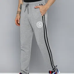 Harvard Men Grey Melange Brand Logo Printed Regular Track Pants With Side Stripes image 2