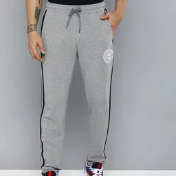 Harvard Men Grey Melange Brand Logo Printed Regular Track Pants With Side Stripes image 3