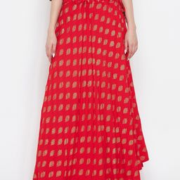 Clora Creation Women Red & Gold-Toned Printed Flared Maxi Length Skirt-picture-20