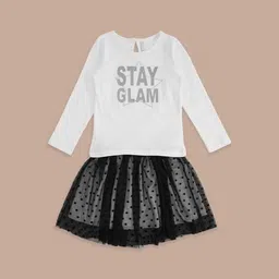 Pantaloons Junior Girls White & Black Printed Top with Skirt-image-26