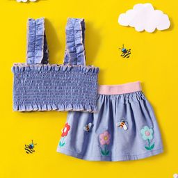 Nauti Nati Girls Pure Cotton Smocked Blouson Crop Top With Skirt-picture-15