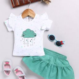 Moms Love Girls Printed Round Neck Pure Cotton Top with Skirt-picture-36