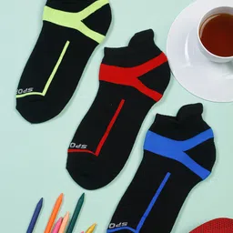 MUTAQINOTI Men Pack of 3 Green & Red Solid Ankle-Length Antimicrobial Socks-picture-35