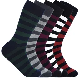MARC Men Pack Of 5 Black & Red Stripe Calf Length Socks-picture-26