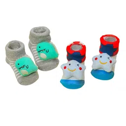 Yellow Bee Infants Boys Pack Of 2 Patterned Anti Skid Cotton Ankle length Socks image 3