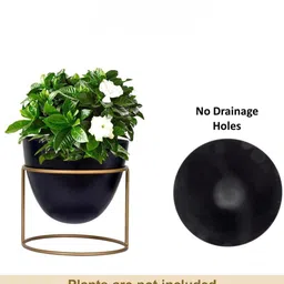 ecofynd Black & Metallic-toned Metal Planter Pot With Stand image 5