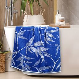 MYTRIDENT Blue & White Floral Printed Cotton 500 GSM Bath Towel-picture-16