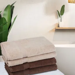 BIANCA Set Of 4 Beige & Brown Solid 380 GSM Pure Cotton Terry Bath Towels-picture-19