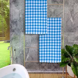Athom Living Blue & White 2 Pieces Checked Bath Towels-image-37