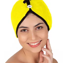 Softspun Microfiber Yellow & Black Anti-Bacterial 300 GSM Hair Drying Wrap Towel image 3