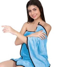 Softspun Microfiber 2 Pcs Blue 280 GSM Anti-Bacterial Bath Towels image 4