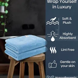 Softspun Microfiber 2 Pcs Blue 280 GSM Quick Dry Bath Towels image 5