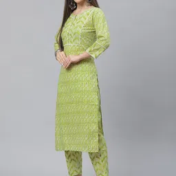 Indibelle Floral Printed Regular Pure Cotton Straight Kurta with Trousers image 3
