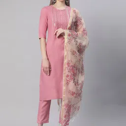 Sringam Women Mauve Yoke Design Solid Cotton Kurta Set-picture-20