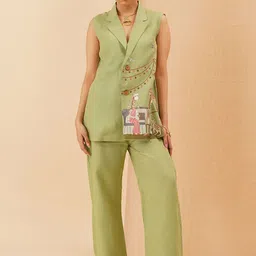 KALPRAAG Ruhani Embroidered Linen Savanna Cut Sleeves Top With Trousers  Co-Ords-picture-23