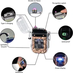 Drumstone 𝟏𝟓 𝐘𝐞𝐚𝐫𝐬 𝐖𝐚𝐫𝐫𝐚𝐧𝐭𝐲 Reliable Flameless Dual Arc Lighter, USB Rechargeable, Waterproof Windproof and LED Flashlight for Camping and Hiking Outdoor Adventures. image 2