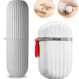 iSTAR 1 Pcs Travel Soap Case 1 Pcs Toothbrush Case Waterproof Travel Soap Dish Shower with Convenient Handle Leakproof Travel Soap Case Holder for Bathroom Camp image 2