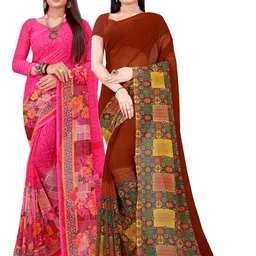 KALINI Women Pack of 2 Pink & Brown Geometric Printed Pure Georgette Saree-picture-13