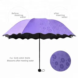 dream corporate world Magic Umbrella Changing Secret Blossoms Occur with Water Magic Print 3 Fold Umbrella For Women Men And Children Umbrella Flower Print Sun And Rain (purple) image 2