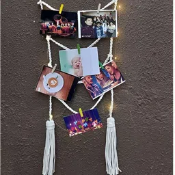 VAH Kya Bat Hai !! White & Brown Macrame Wall Hanging With Clips image 1