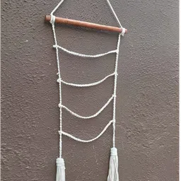 VAH Kya Bat Hai !! White & Brown Macrame Wall Hanging With Clips image 2