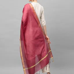 Indo Era Magenta & Gold-Toned Art Silk Dupatta with Zari image 4