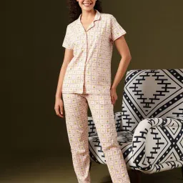 Clovia Cotton Printed Button Down Shirt and Pyjama-picture-16