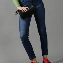 SHOWOFF Women Blue Slim Fit Low Distress Light Fade Stretchable Jeans-image-22
