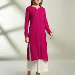 Women Knitted Regular Fit Straight Kurta-image-10