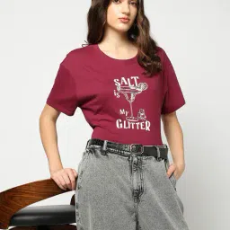 yousta Women Graphic Print Regular Fit Crew-Neck T-Shirt image 1