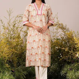 Libas Floral Printed Regular Chanderi Silk Kurta With Palazzos image 1