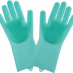 Reusable Rubber Silicon Household Safety Wash Scrubber Heat Resistant Kitchen hand Gloves for Dish washing, Cleaning, Gardening Wet and Dry Glove Wet and Dry Glove Set-image-32