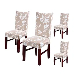 HOUSE OF QUIRK Set Of 4 Cream & White Printed Chair Covers image 4