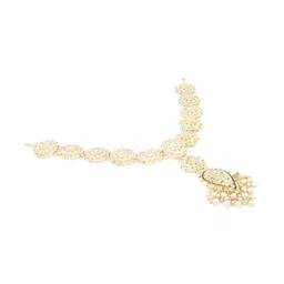 Zaveri Pearls Gold-Plated White Kundan-Studded & Pearls-Beaded Matha Patti image 5