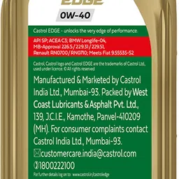 castrol EDGE 0W-40 Advanced Full Synthetic Engine Oil for Cars | ACEA C3 | Full-Synthetic Engine Oil image 2
