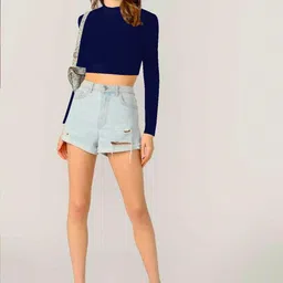 dream beauty fashion Casual Regular Sleeves Solid Women Dark Blue Top image 3