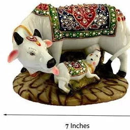 ansh outlet Pooja Room Marble Decorative Kamdhenu Religious Showpiece I Cow & Calf Statue Decorative Showpiece - 13 cm image 2